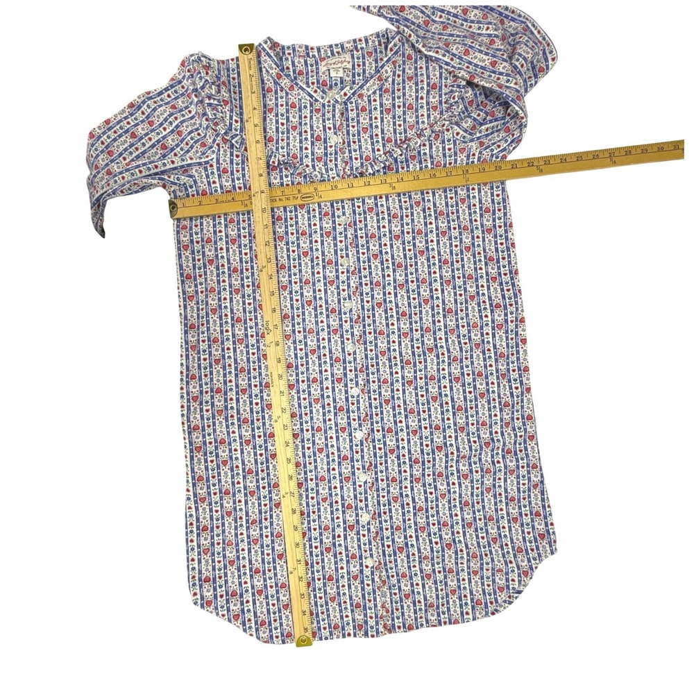 Lanz of Salzburg Nightgown‎ Size S Blue Red Heart Stripe Flannel Cotton Grandma - Picture 6 of 8